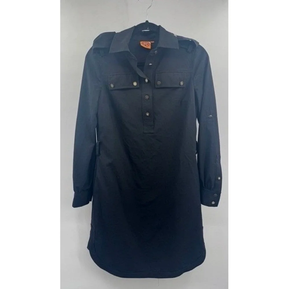 Tory Burch Black Wool Military Long Sleeve Button Dress SZ 2 Minimalist Office